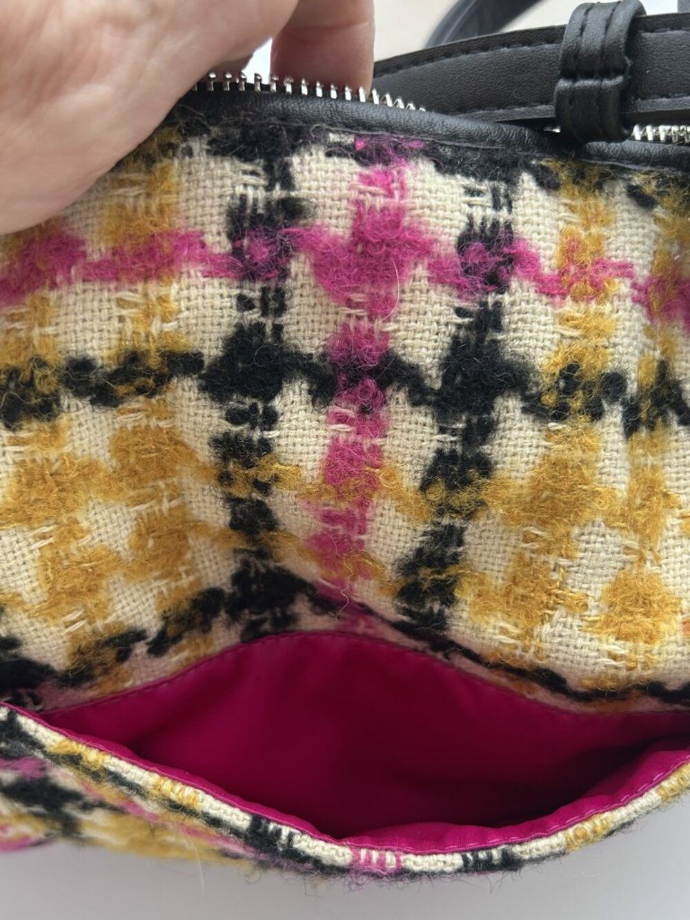 Coach Ashley Plaid Wool Carryall Satchel Bag Pink Yellow Houndstooth 14845 - Picture 8 of 13
